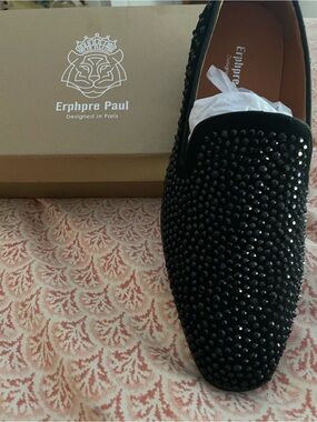 Erphpre Paul Black Studded Suede Slip-On Loafers